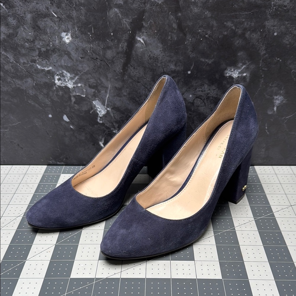 Cole Haan Blue Suede Heels Classic Block Heel Pointed Toe Pumps